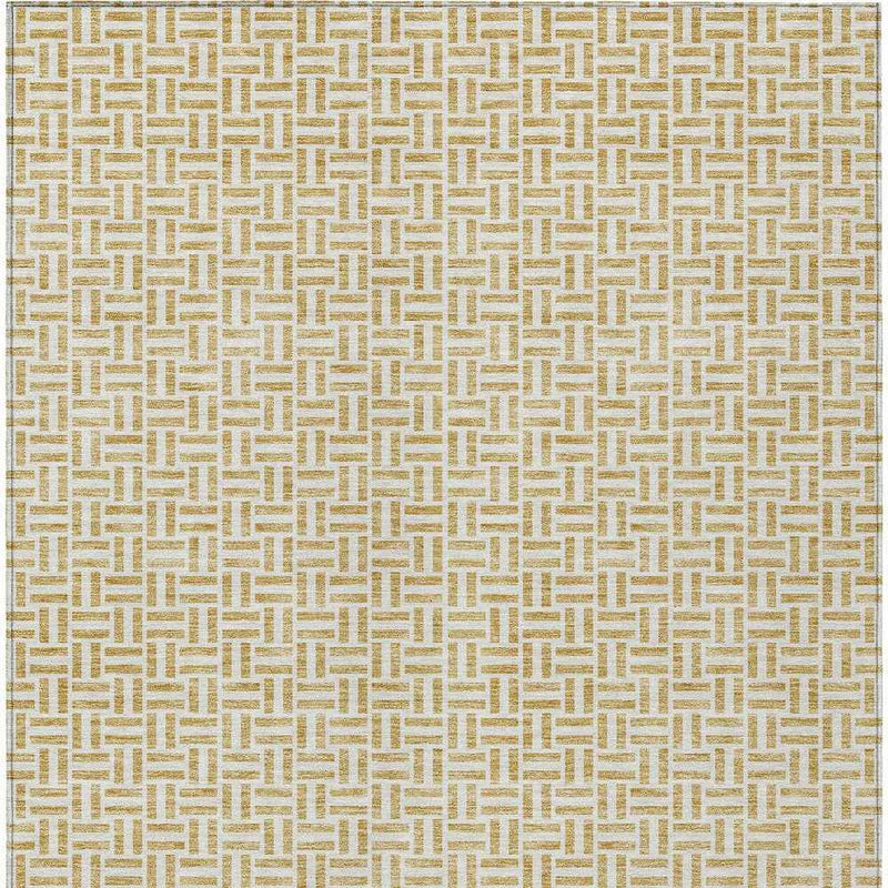 5' X 8' Gold And Ivory Geometric Washable Indoor Outdoor Area Rug