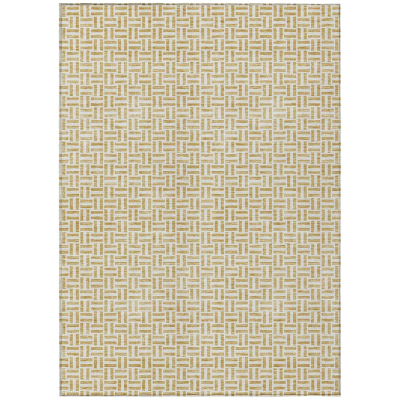 5' X 8' Gold And Ivory Geometric Washable Indoor Outdoor Area Rug