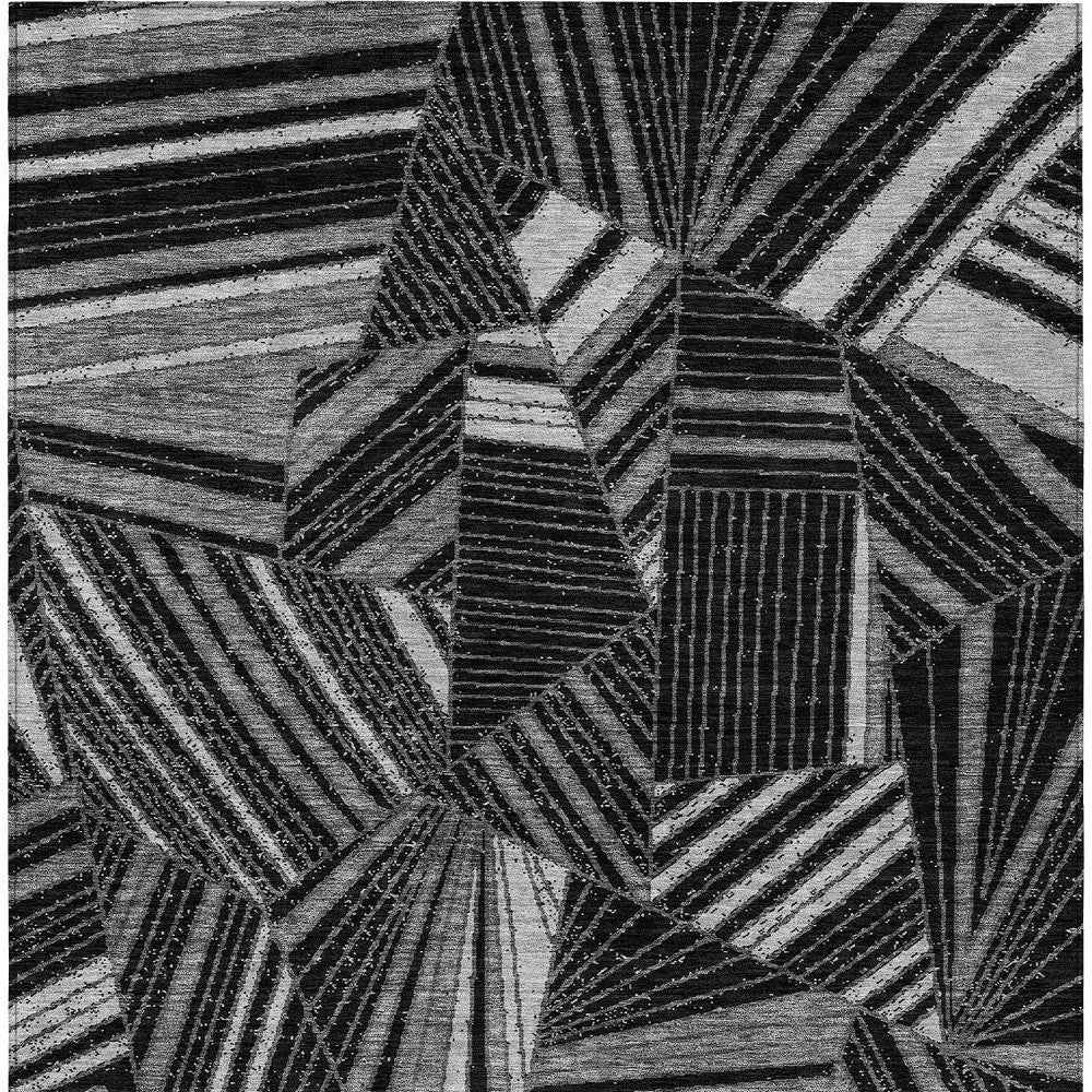 3' X 5' Black And Gray Geometric Washable Indoor Outdoor Area Rug