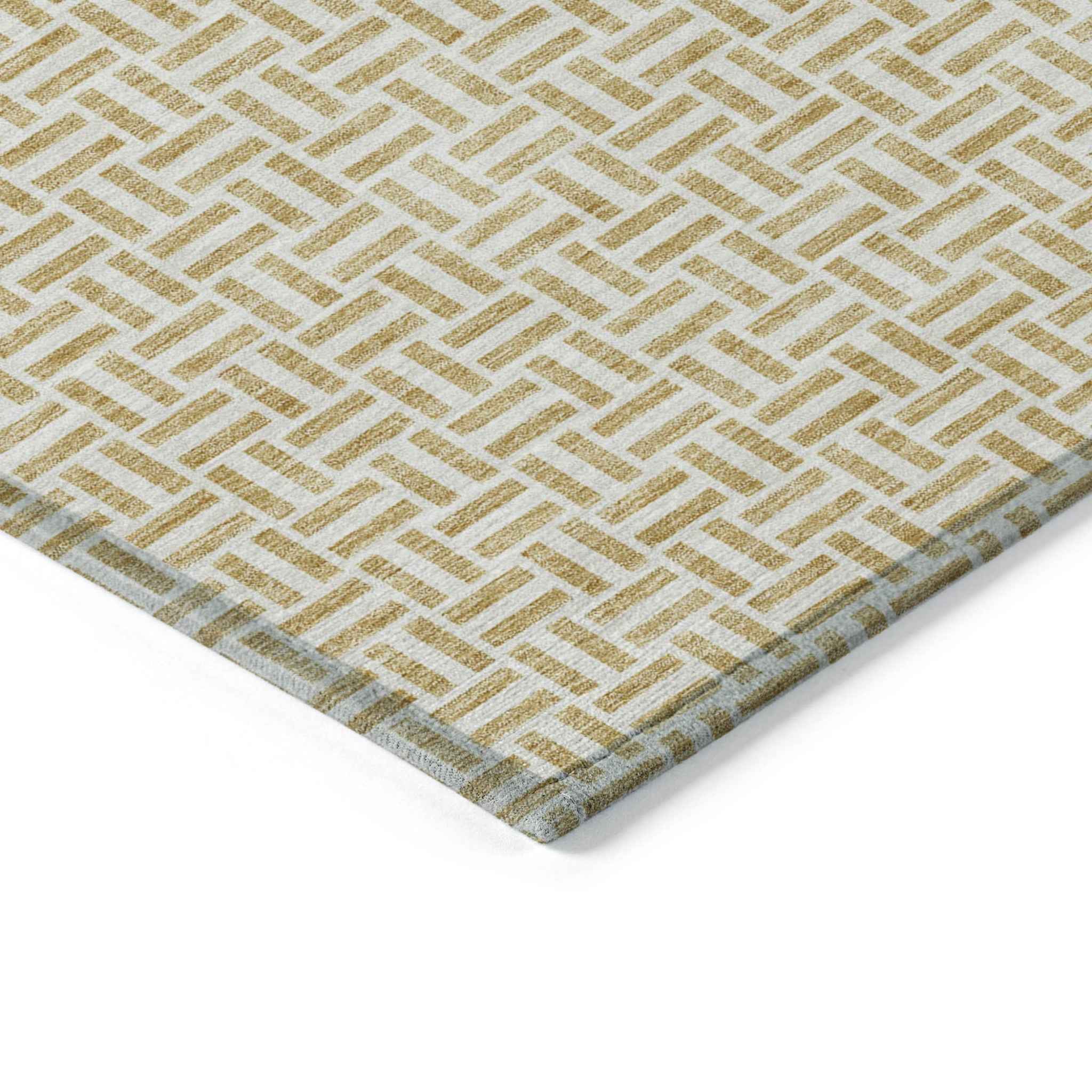 5' X 8' Gold And Ivory Geometric Washable Indoor Outdoor Area Rug