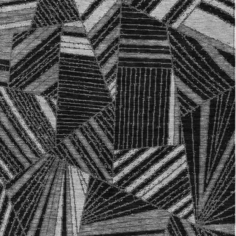 3' X 5' Black And Gray Geometric Washable Indoor Outdoor Area Rug