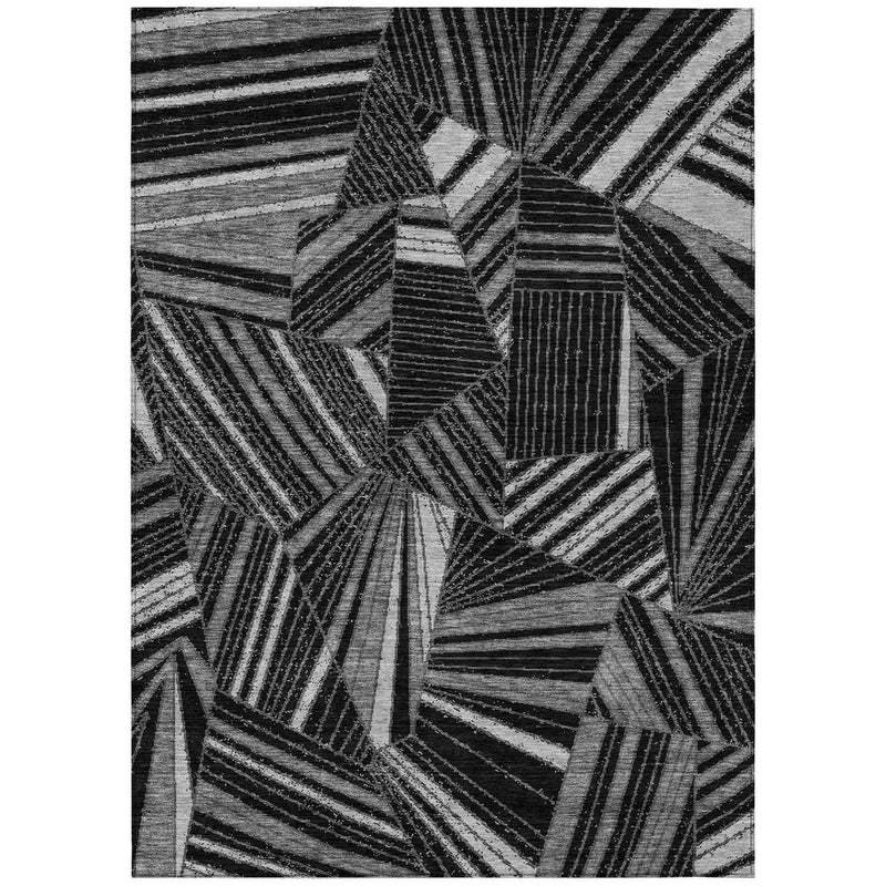 3' X 5' Black And Gray Geometric Washable Indoor Outdoor Area Rug