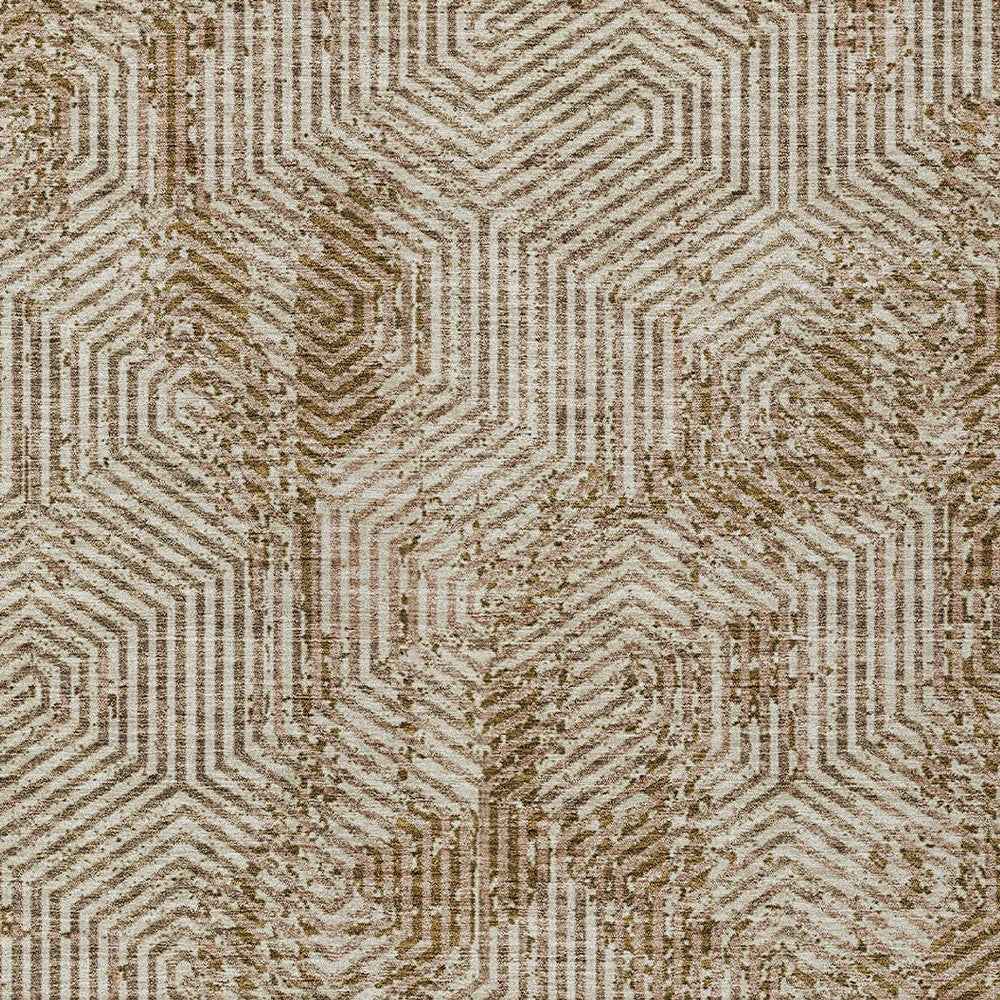 9' X 12' Brown And Beige Geometric Washable Indoor Outdoor Area Rug