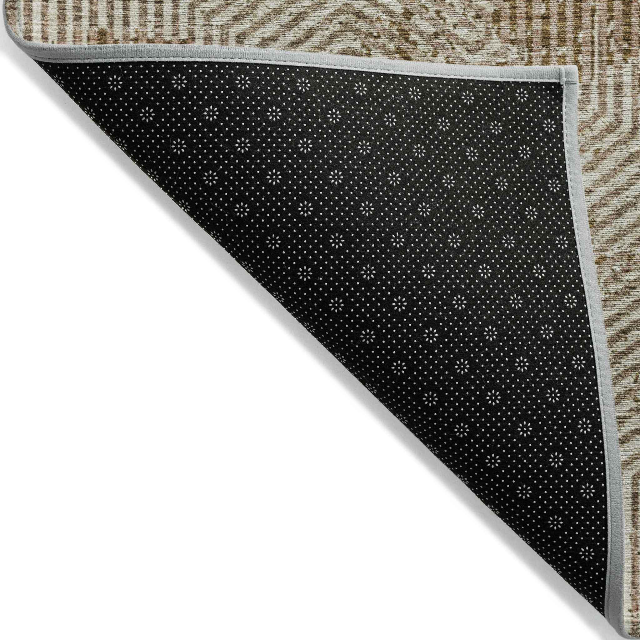 9' X 12' Brown And Beige Geometric Washable Indoor Outdoor Area Rug