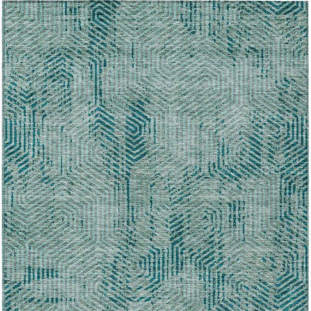 3' X 5' Teal Blue And Gray Geometric Washable Indoor Outdoor Area Rug