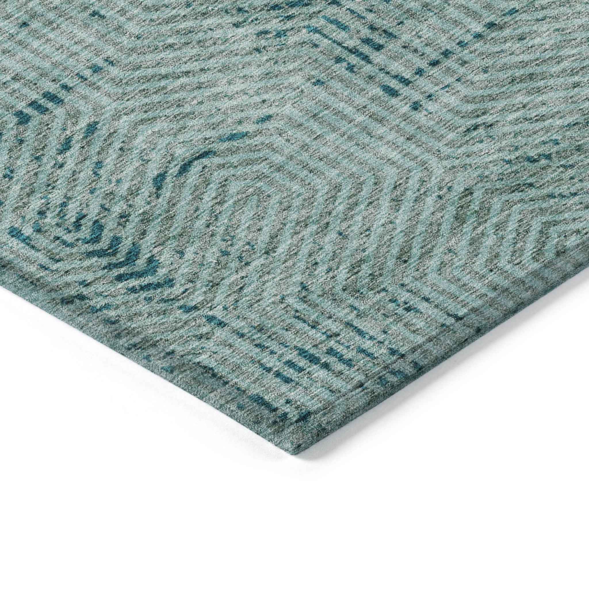 3' X 5' Teal Blue And Gray Geometric Washable Indoor Outdoor Area Rug