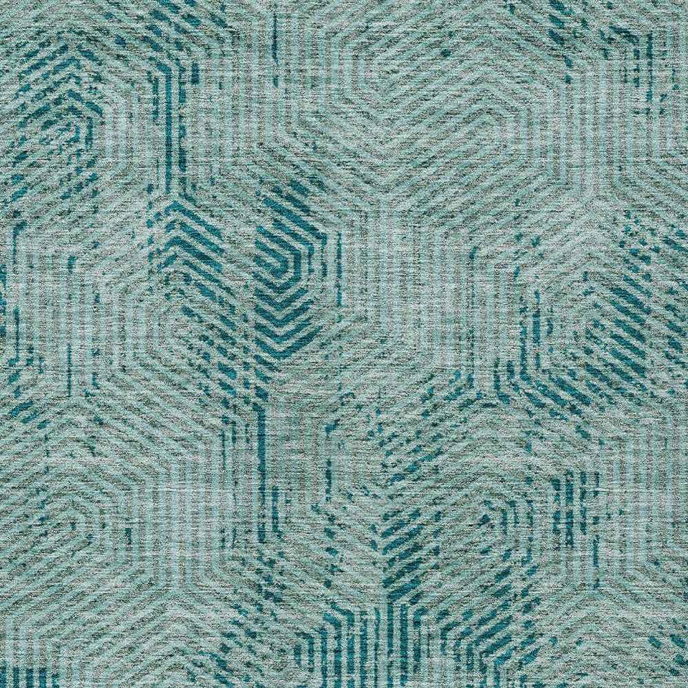 3' X 5' Teal Blue And Gray Geometric Washable Indoor Outdoor Area Rug