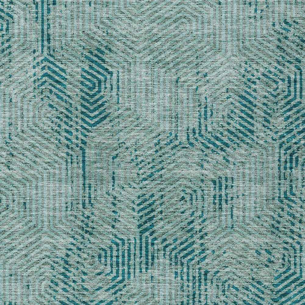 8' X 10' Teal Blue And Gray Geometric Washable Indoor Outdoor Area Rug