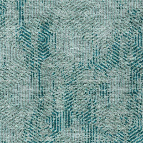 8' X 10' Teal Blue And Gray Geometric Washable Indoor Outdoor Area Rug