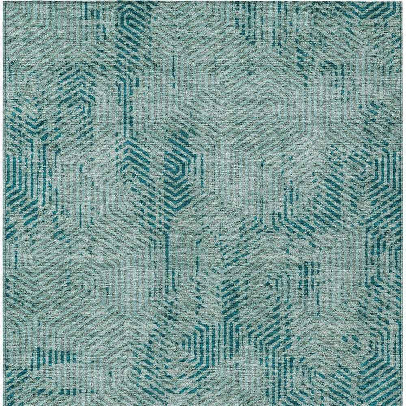 8' X 10' Teal Blue And Gray Geometric Washable Indoor Outdoor Area Rug