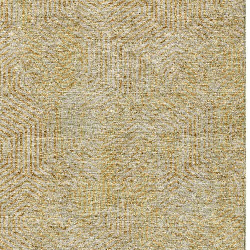 5' X 8' Gold And Beige Geometric Washable Indoor Outdoor Area Rug