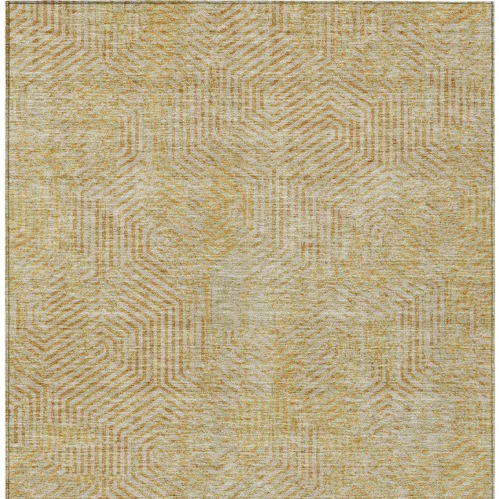 5' X 8' Gold And Beige Geometric Washable Indoor Outdoor Area Rug