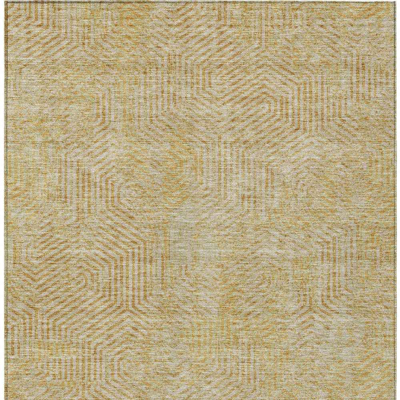 5' X 8' Gold And Beige Geometric Washable Indoor Outdoor Area Rug