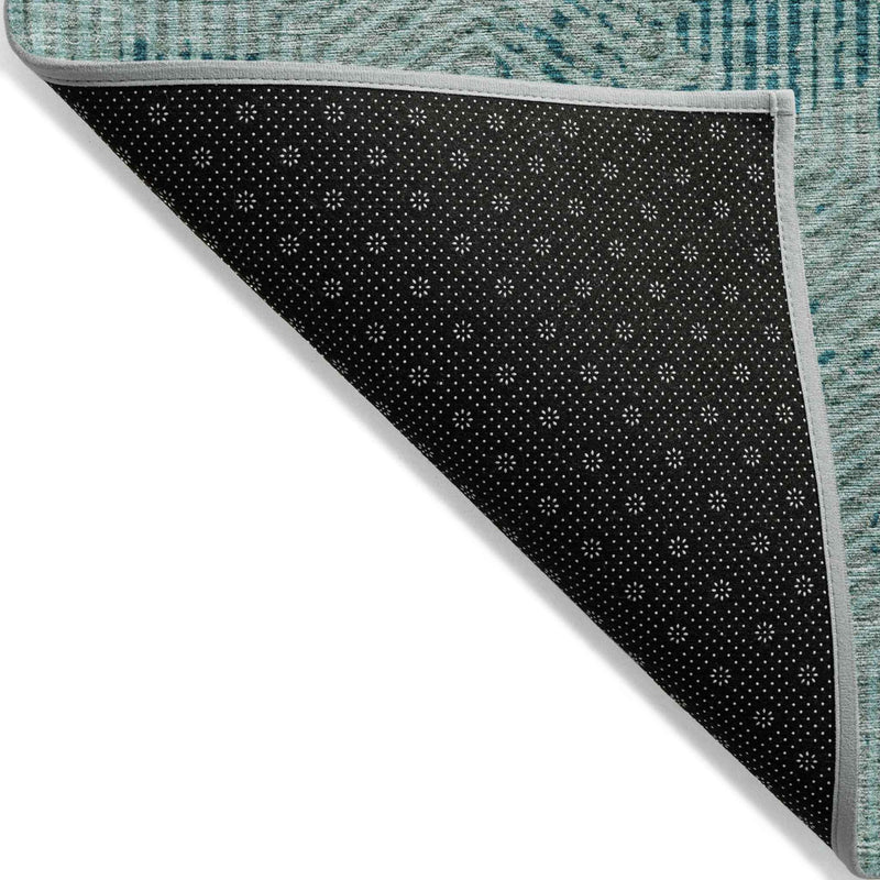 8' X 10' Teal Blue And Gray Geometric Washable Indoor Outdoor Area Rug