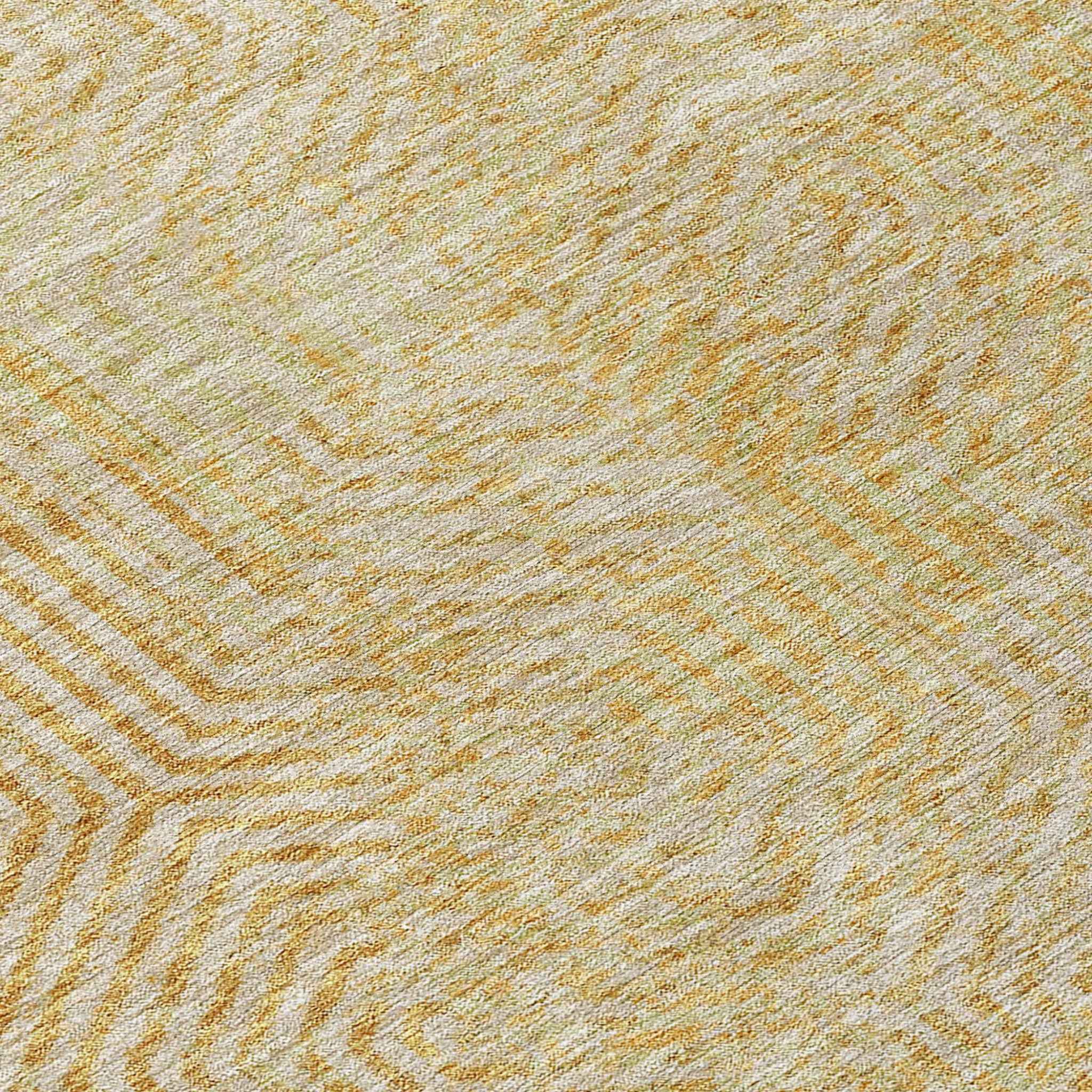 5' X 8' Gold And Beige Geometric Washable Indoor Outdoor Area Rug