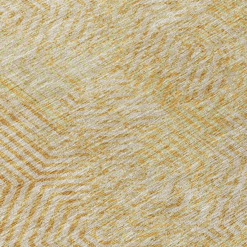 5' X 8' Gold And Beige Geometric Washable Indoor Outdoor Area Rug