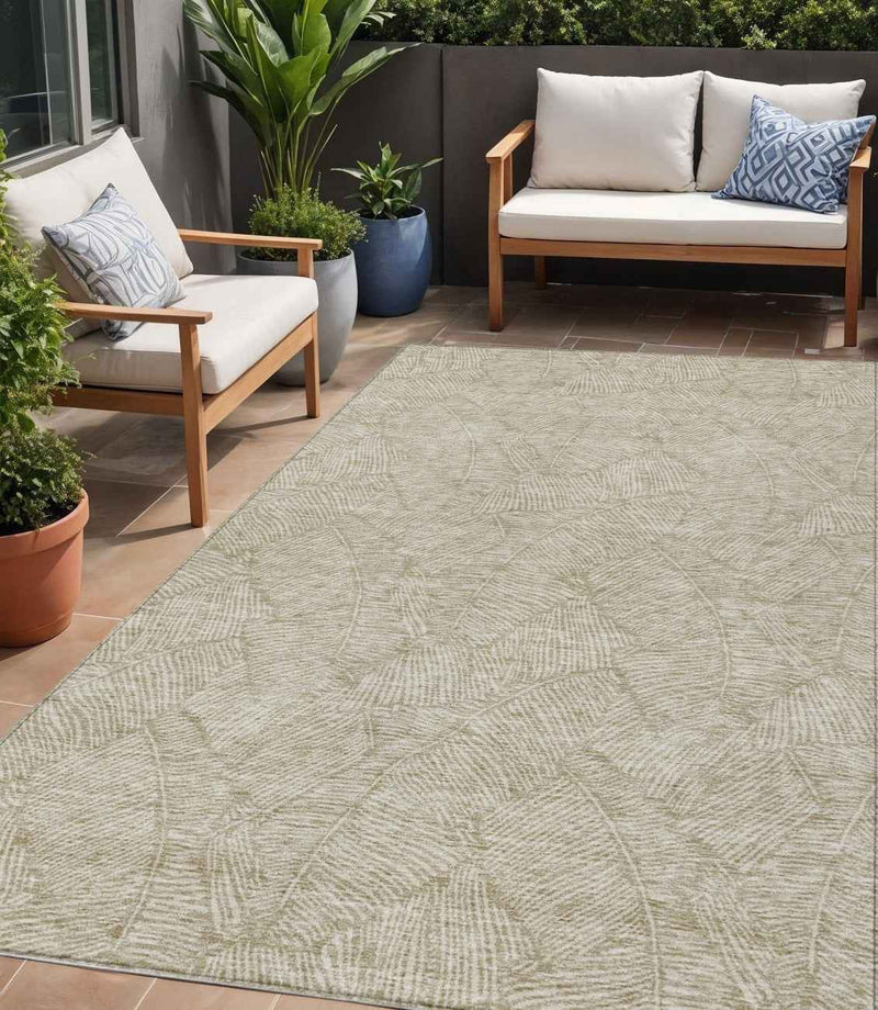 5' X 8' Taupe And Ivory Floral Washable Indoor Outdoor Area Rug