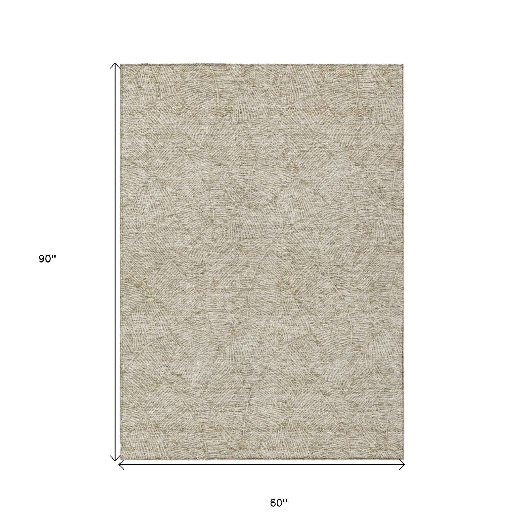 5' X 8' Taupe And Ivory Floral Washable Indoor Outdoor Area Rug