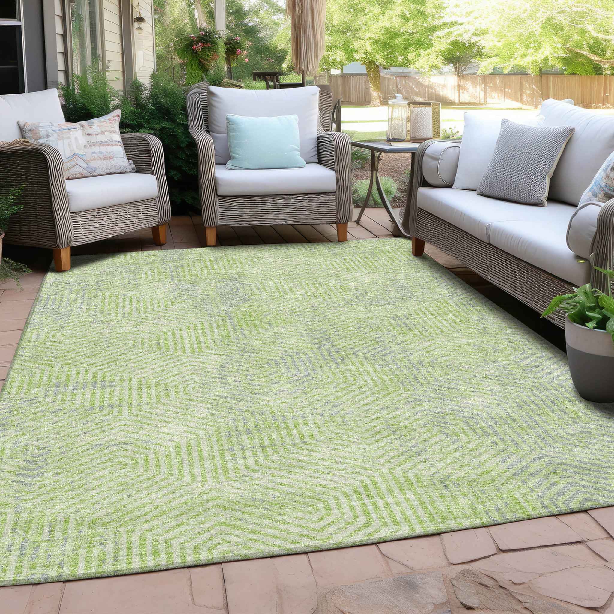 3' X 5' Lime Green Gray And Ivory Geometric Washable Indoor Outdoor Area Rug