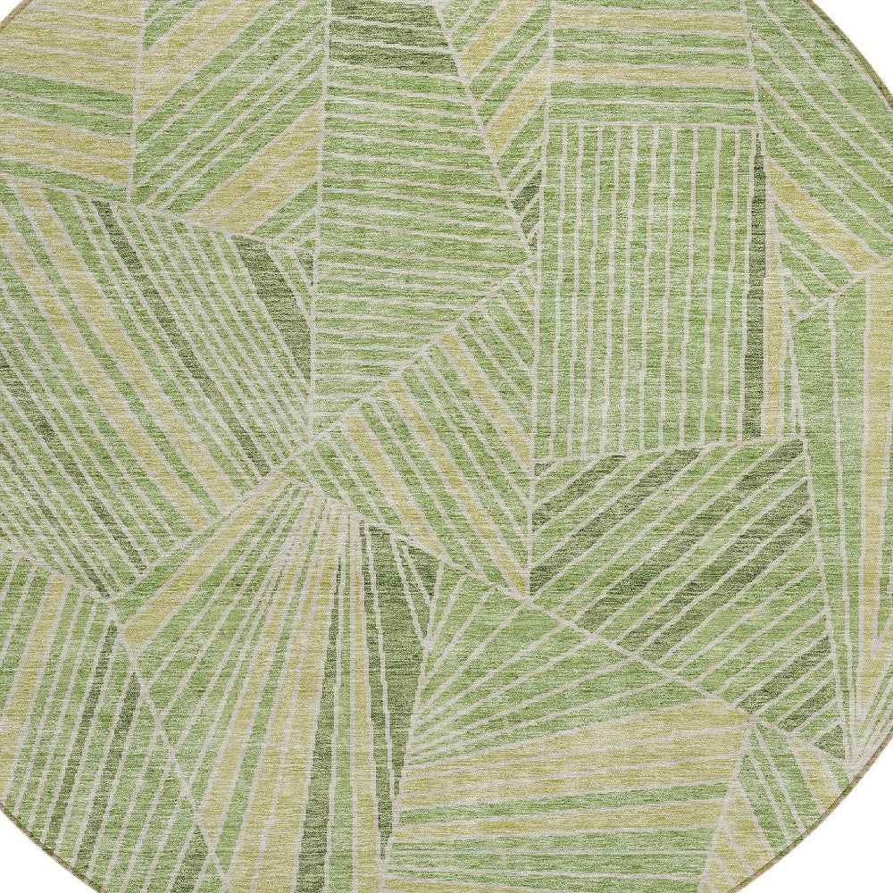 8' Green And Olive Green Round Geometric Washable Indoor Outdoor Area Rug