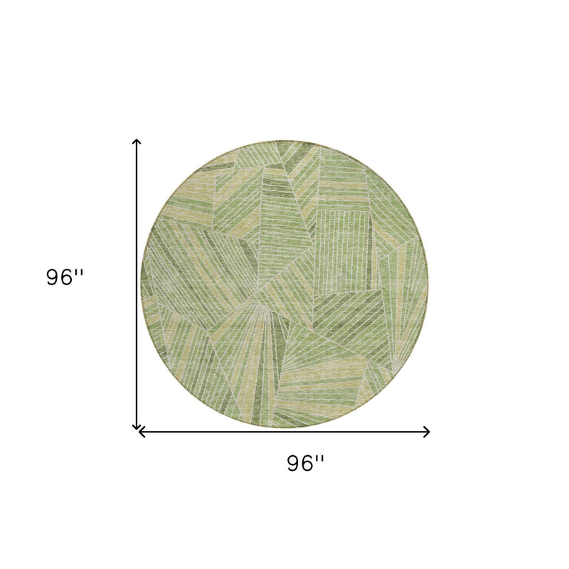 8' Green And Olive Green Round Geometric Washable Indoor Outdoor Area Rug
