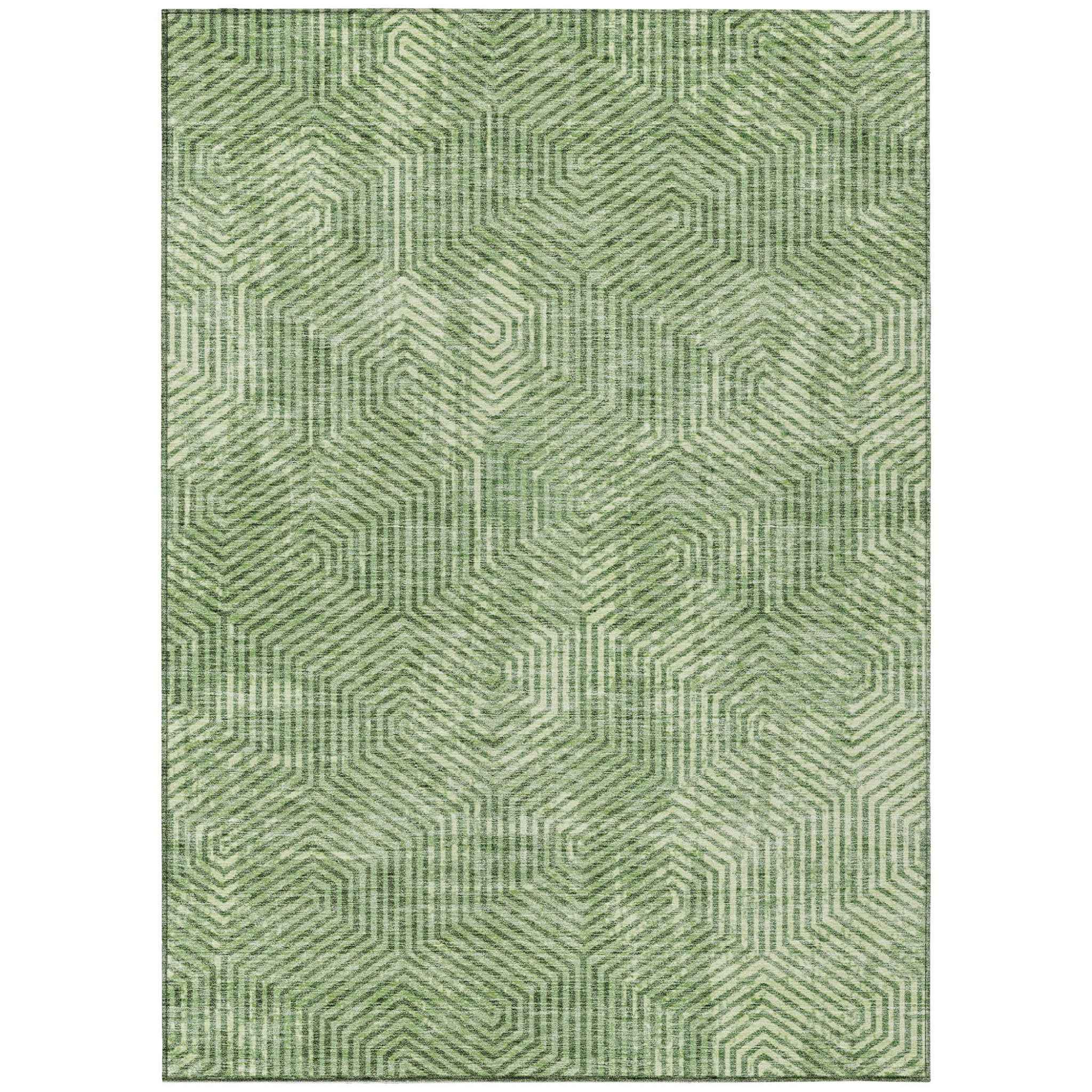 5' X 8' Green And Light Green Geometric Washable Indoor Outdoor Area Rug