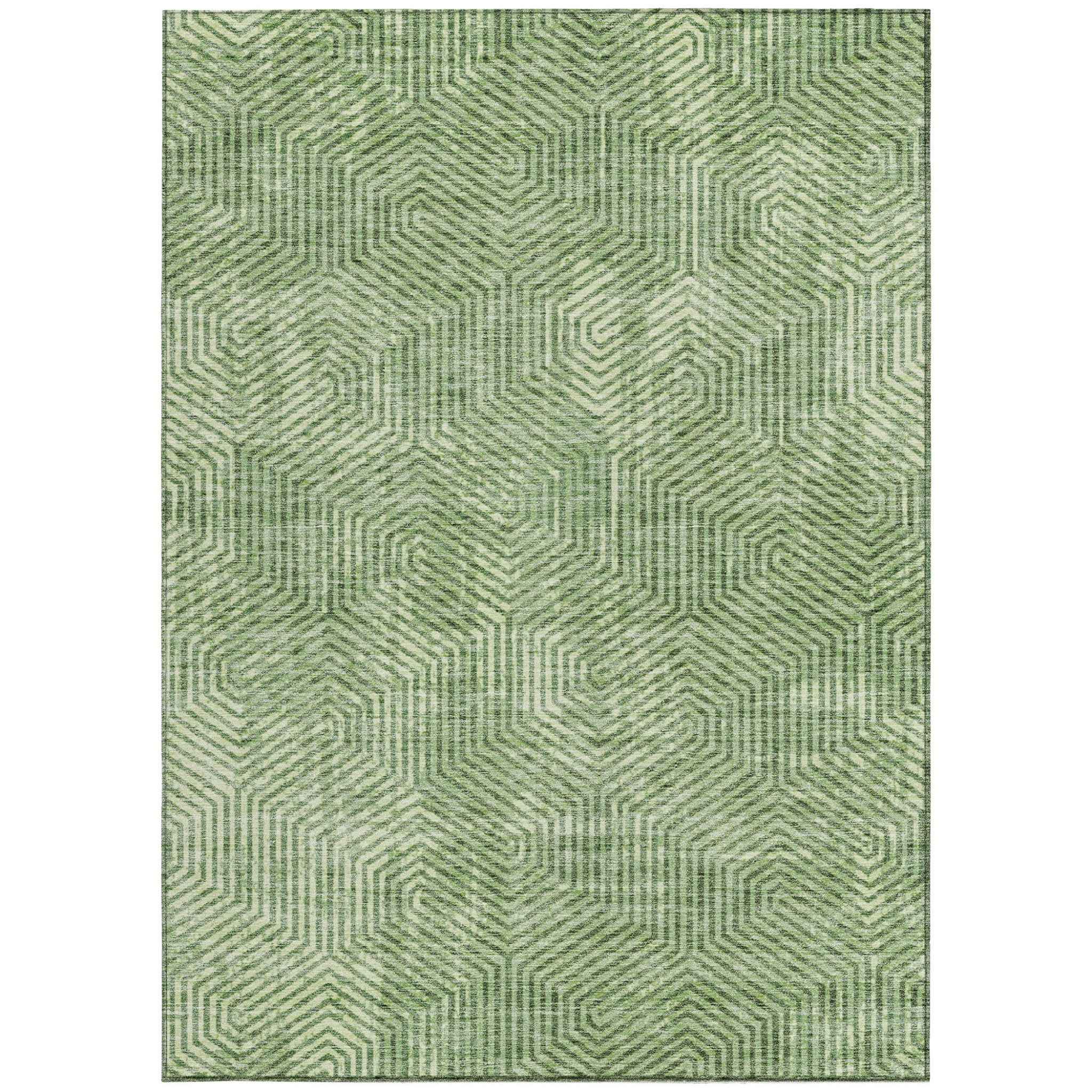 5' X 8' Green And Light Green Geometric Washable Indoor Outdoor Area Rug