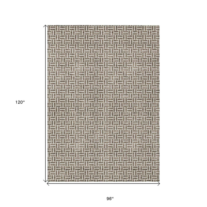8' X 10' Brown And Beige Geometric Washable Indoor Outdoor Area Rug
