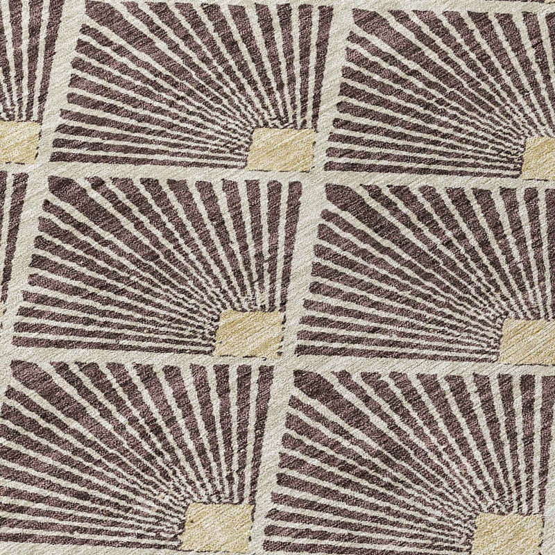 8' Brown And Beige Round Geometric Washable Indoor Outdoor Area Rug