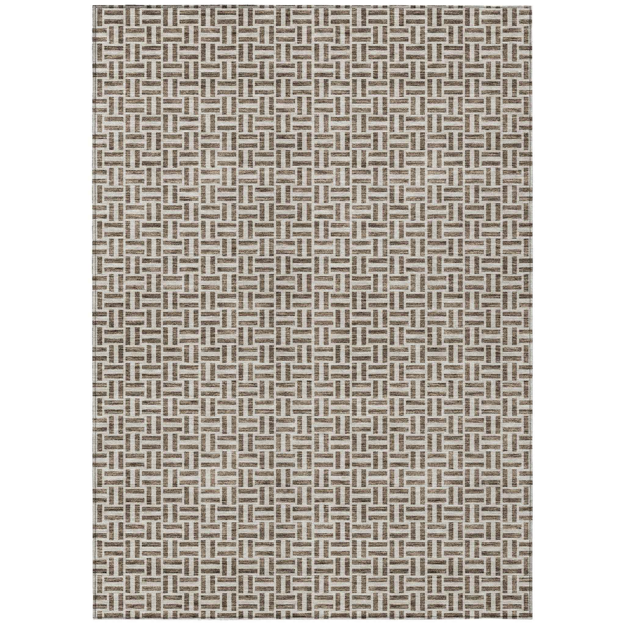 8' X 10' Brown And Beige Geometric Washable Indoor Outdoor Area Rug