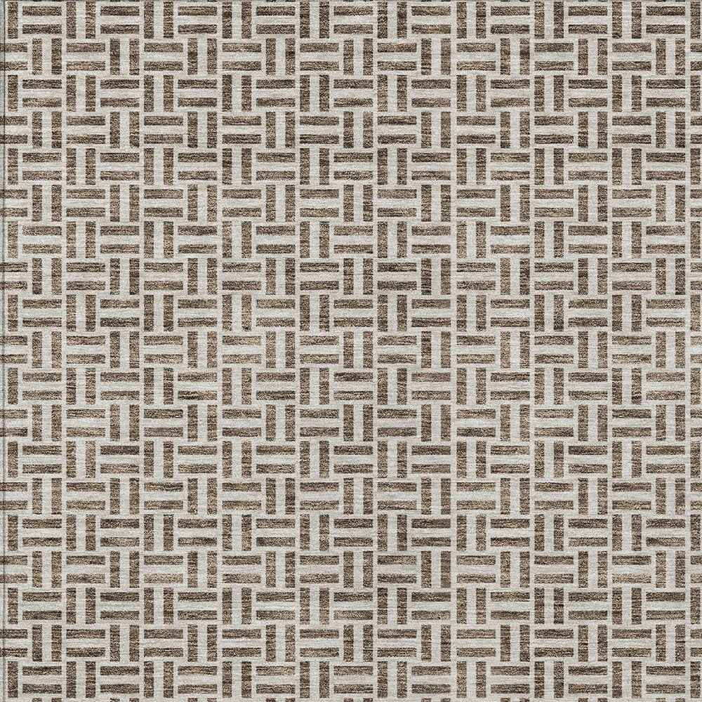8' X 10' Brown And Beige Geometric Washable Indoor Outdoor Area Rug