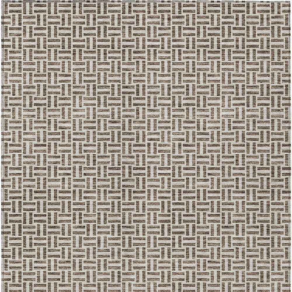 8' X 10' Brown And Beige Geometric Washable Indoor Outdoor Area Rug