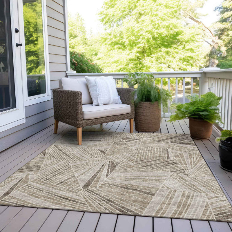 8' X 10' Beige Brown And Ivory Geometric Washable Indoor Outdoor Area Rug