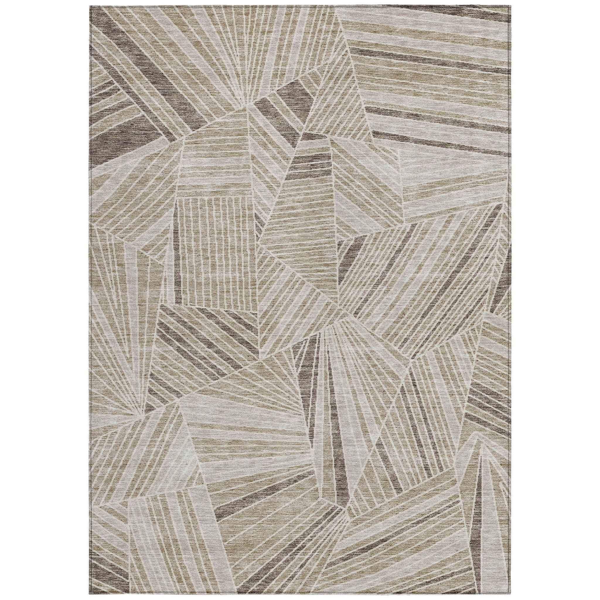 8' X 10' Beige Brown And Ivory Geometric Washable Indoor Outdoor Area Rug