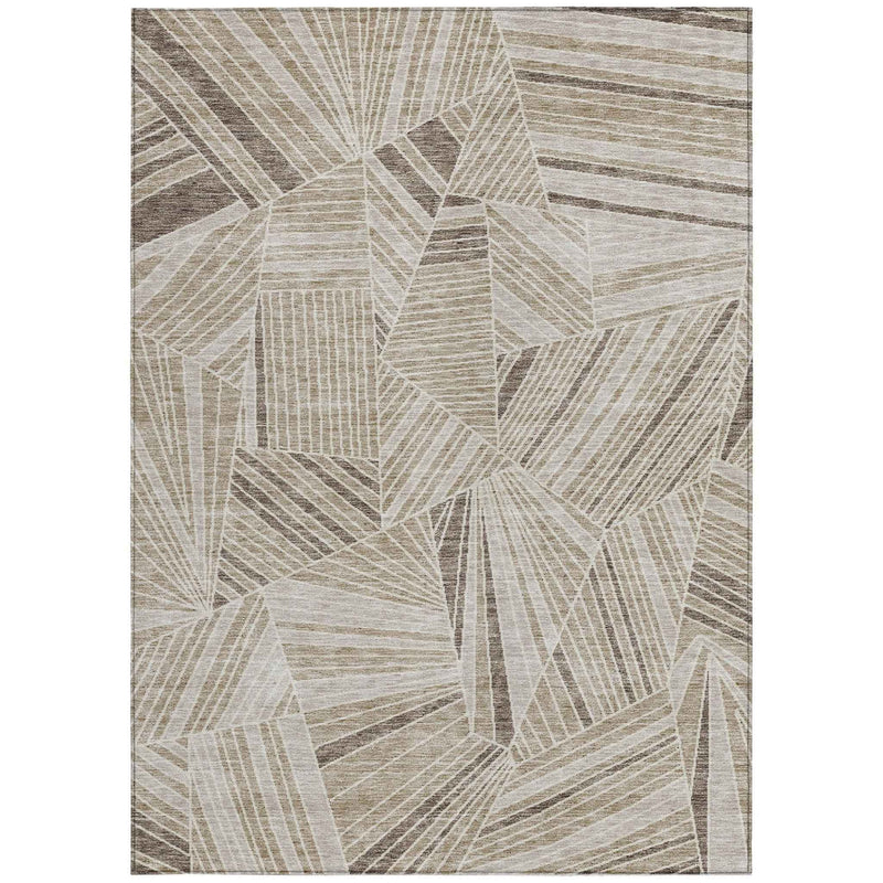8' X 10' Beige Brown And Ivory Geometric Washable Indoor Outdoor Area Rug