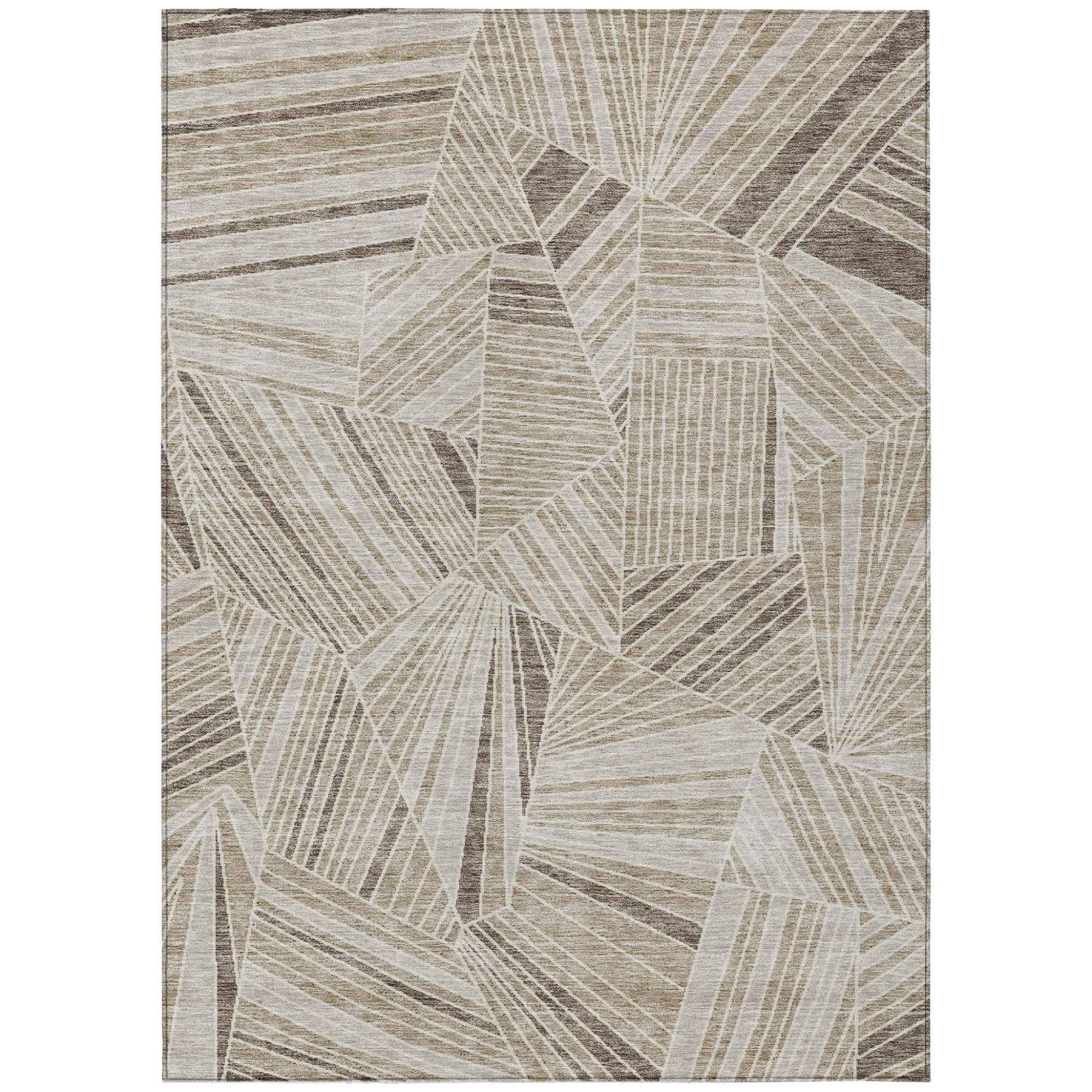 8' X 10' Beige Brown And Ivory Geometric Washable Indoor Outdoor Area Rug