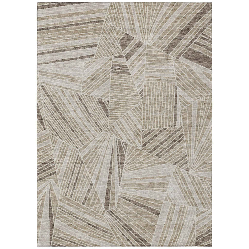 8' X 10' Beige Brown And Ivory Geometric Washable Indoor Outdoor Area Rug