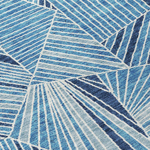 5' X 8' Blue And Teal Blue Geometric Washable Indoor Outdoor Area Rug