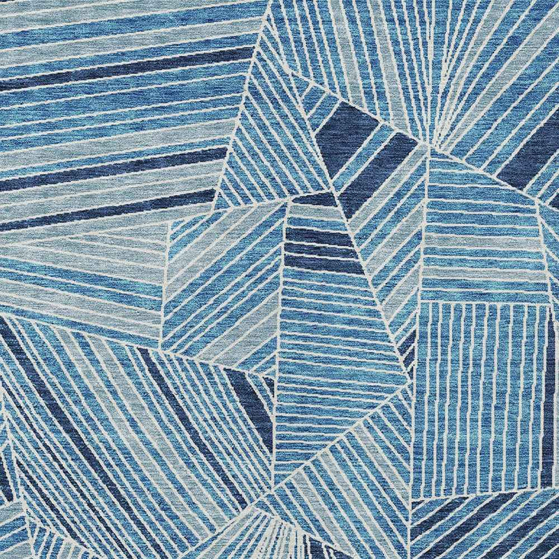 5' X 8' Blue And Teal Blue Geometric Washable Indoor Outdoor Area Rug