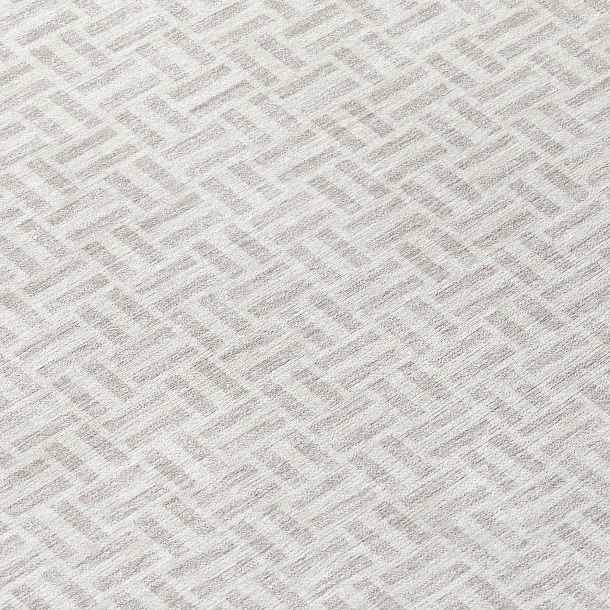 8' Taupe And Silver Round Geometric Washable Indoor Outdoor Area Rug