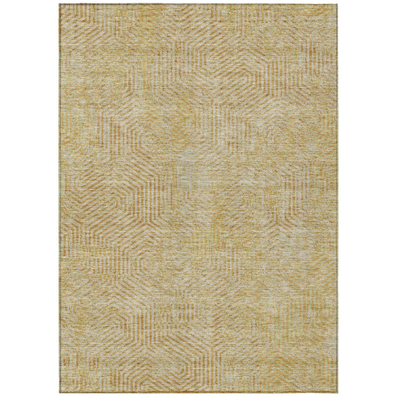 9' X 12' Gold And Beige Geometric Washable Indoor Outdoor Area Rug
