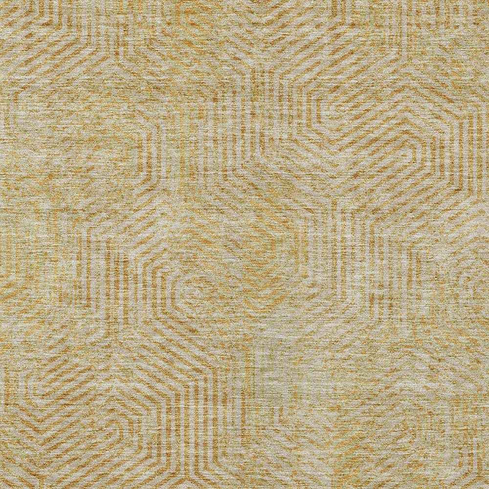 9' X 12' Gold And Beige Geometric Washable Indoor Outdoor Area Rug