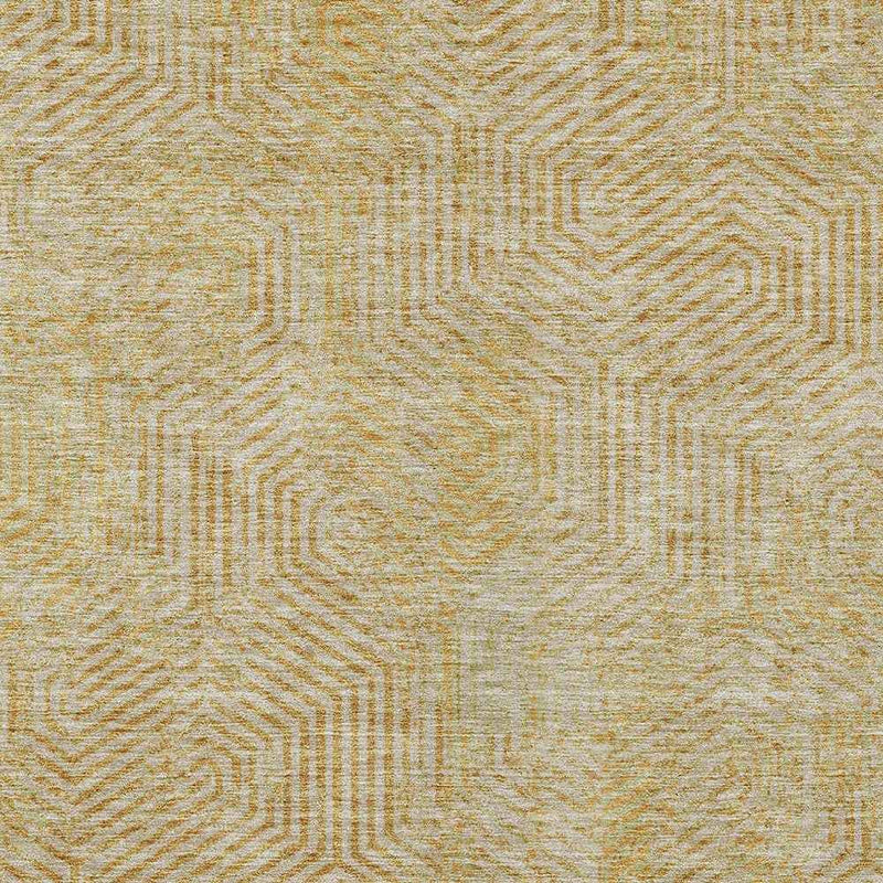 9' X 12' Gold And Beige Geometric Washable Indoor Outdoor Area Rug
