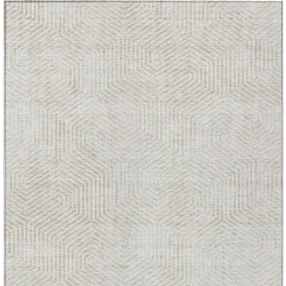 9' X 12' Ivory And Gray Geometric Washable Indoor Outdoor Area Rug