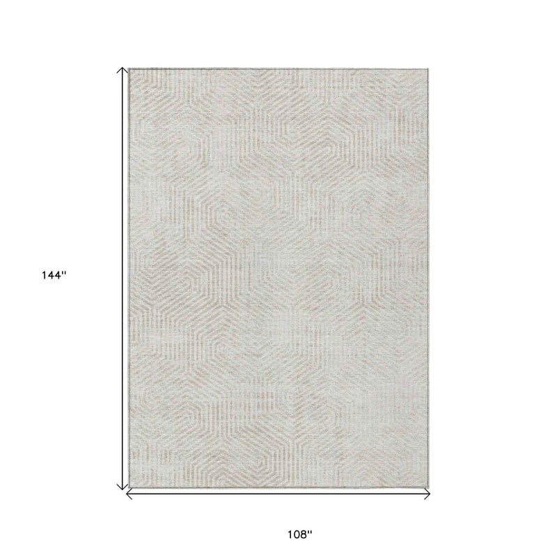 9' X 12' Ivory And Gray Geometric Washable Indoor Outdoor Area Rug