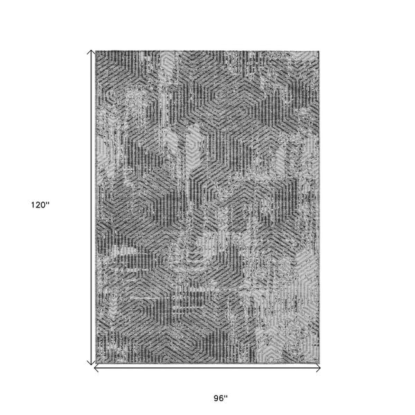 8' X 10' Gray And Charcoal Geometric Washable Indoor Outdoor Area Rug
