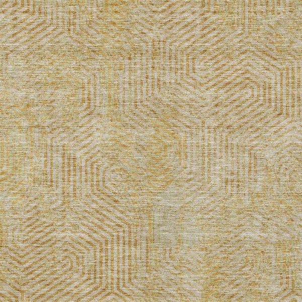 10' X 14' Gold And Beige Geometric Washable Indoor Outdoor Area Rug