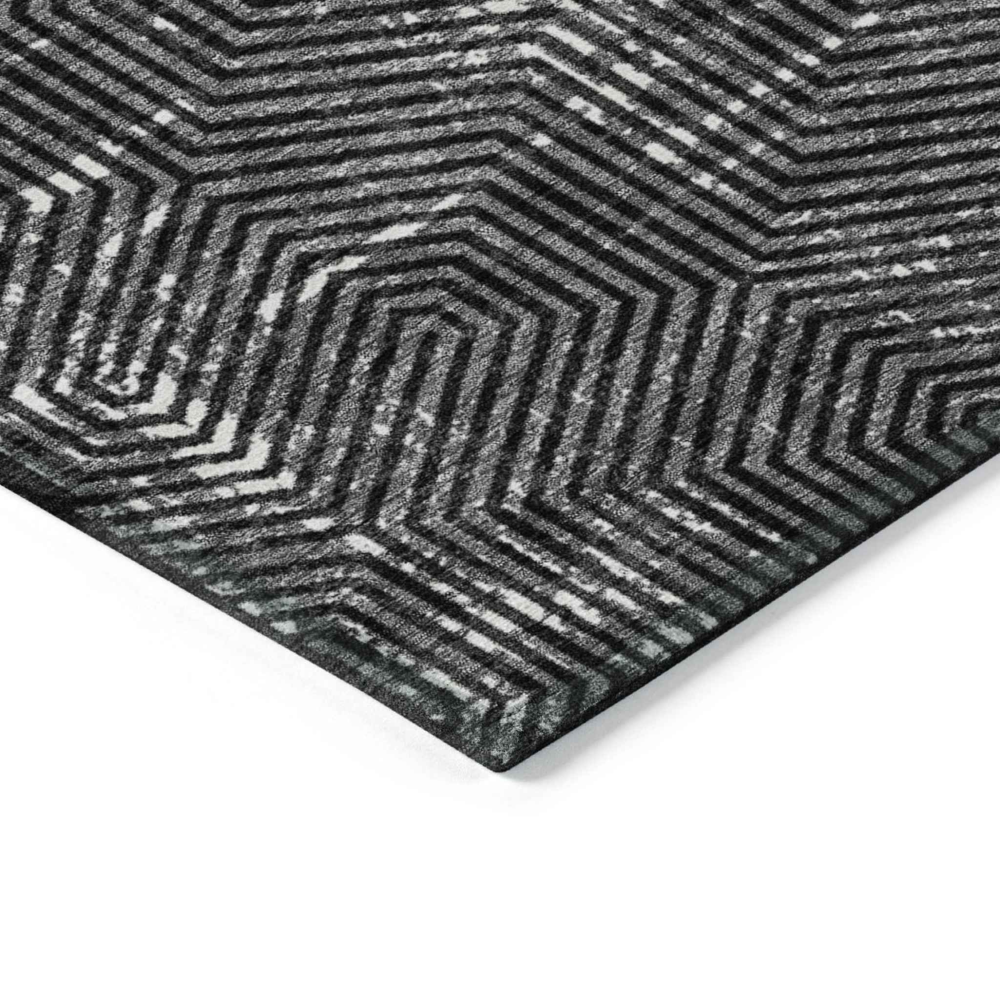 10' X 14' Black And Ivory Geometric Washable Indoor Outdoor Area Rug