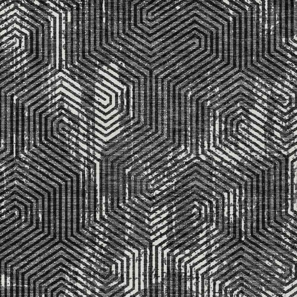 10' X 14' Black And Ivory Geometric Washable Indoor Outdoor Area Rug