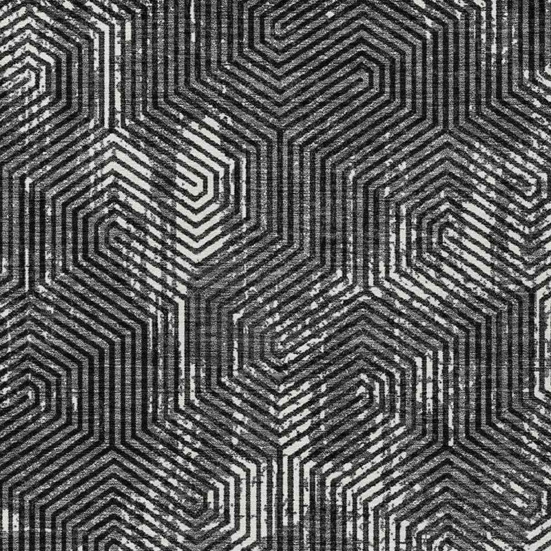 10' X 14' Black And Ivory Geometric Washable Indoor Outdoor Area Rug